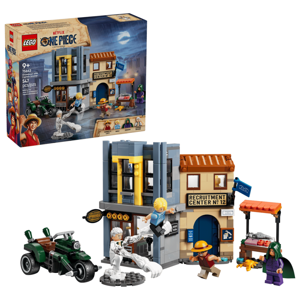 A toy building set with a box and a building