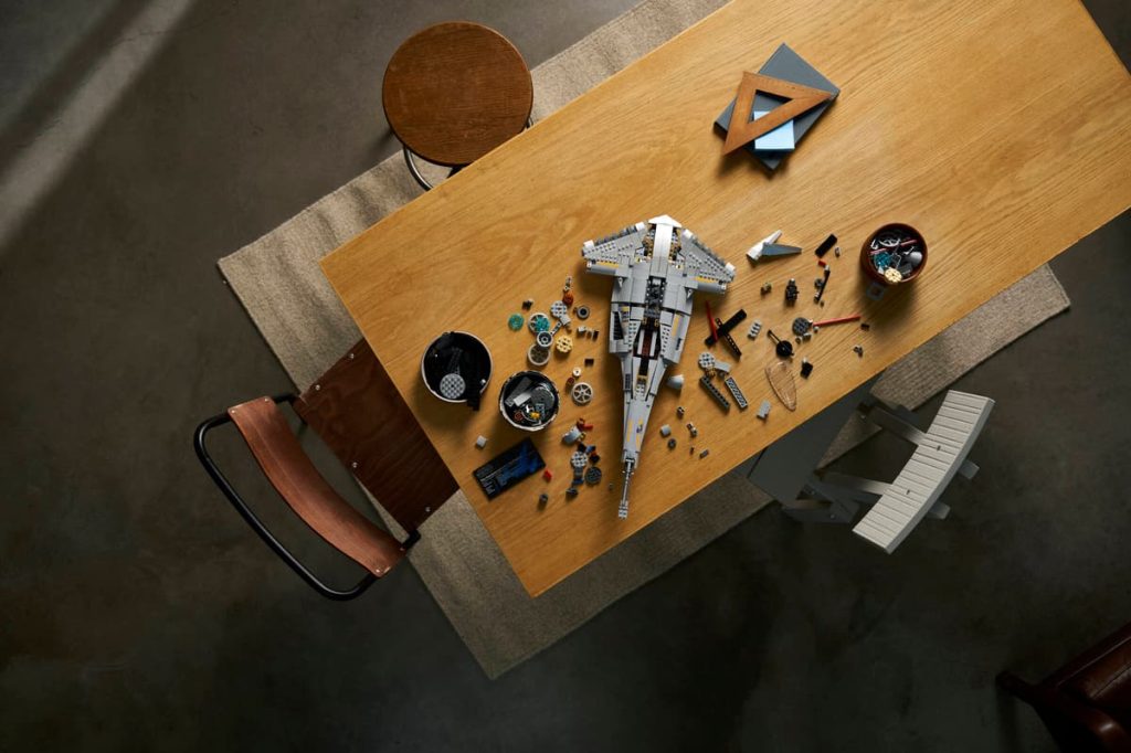 A lego airplane on a table