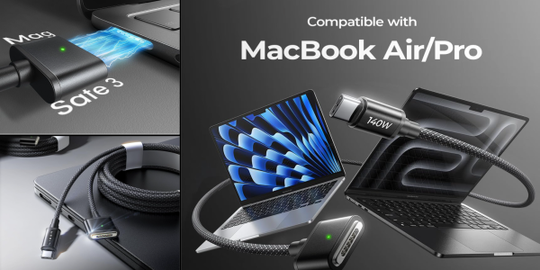 A collage of laptops and cables