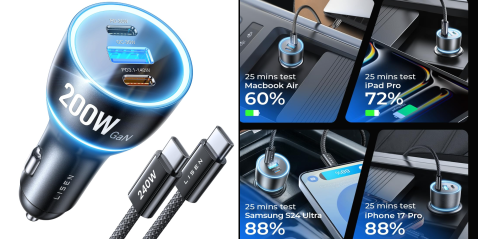 A collage of a computer charger