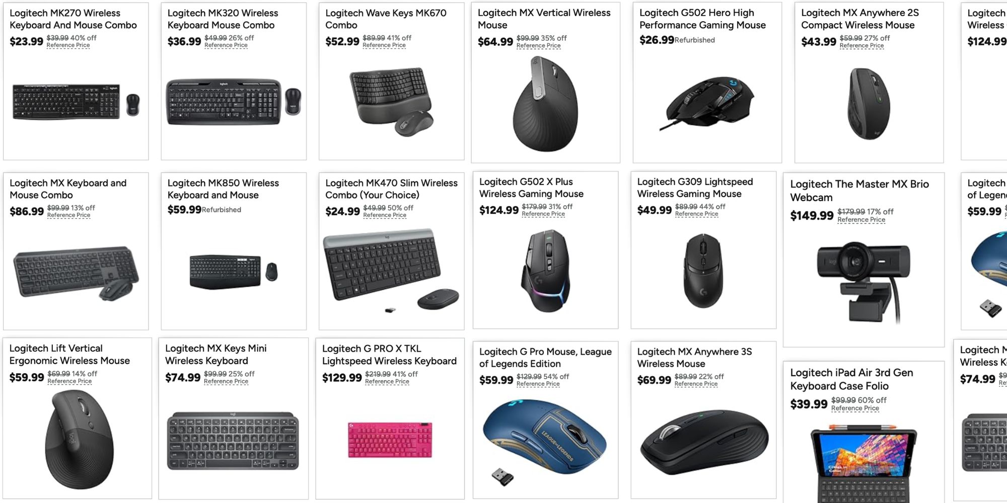 Image showing listings from Woot's Logitech sale.