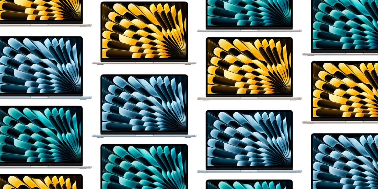 A collage of laptops with colorful designs