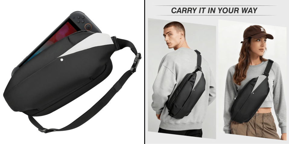 A man with a video game controller in his bag