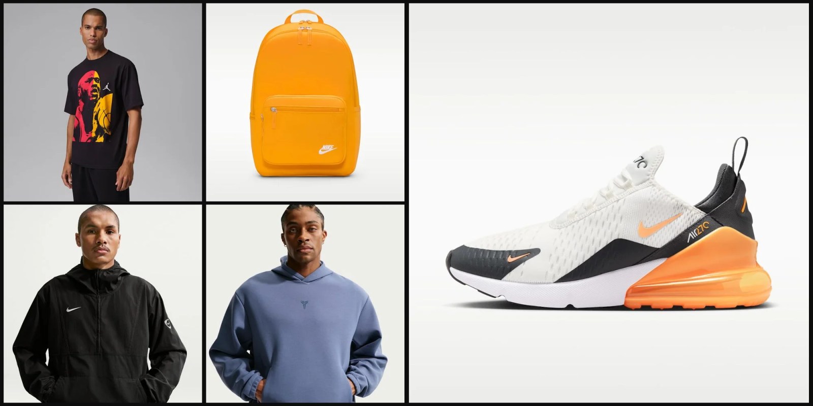 A collage of a man and a backpack