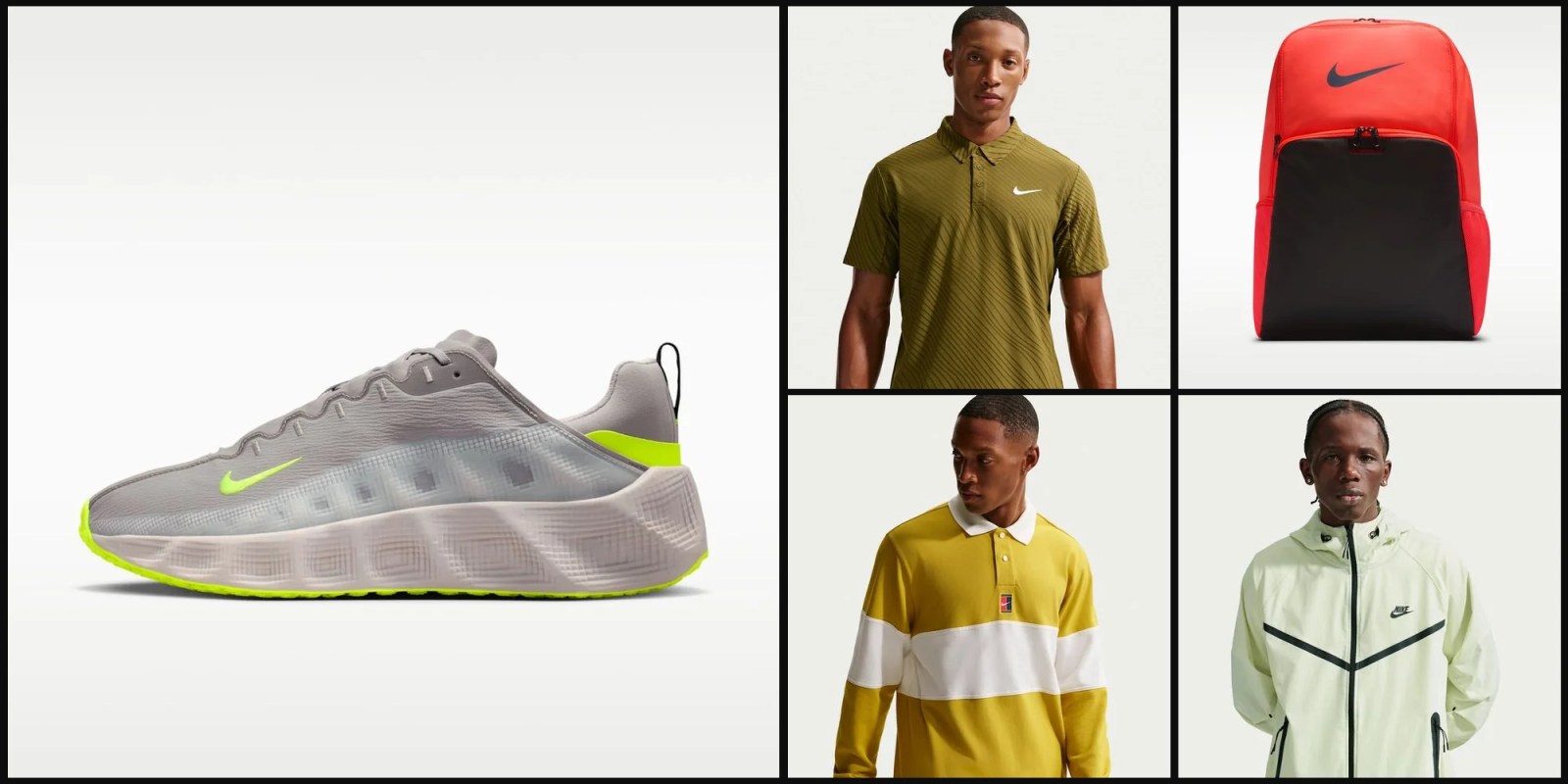 A collage of a man wearing a polo shirt and a pair of shoes