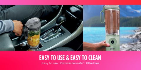 A collage of a drink in a car