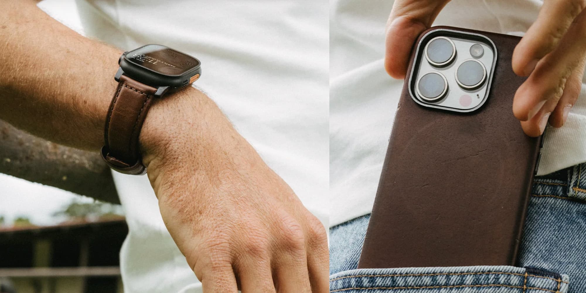 A person's hand with a watch and a phone in their pocket