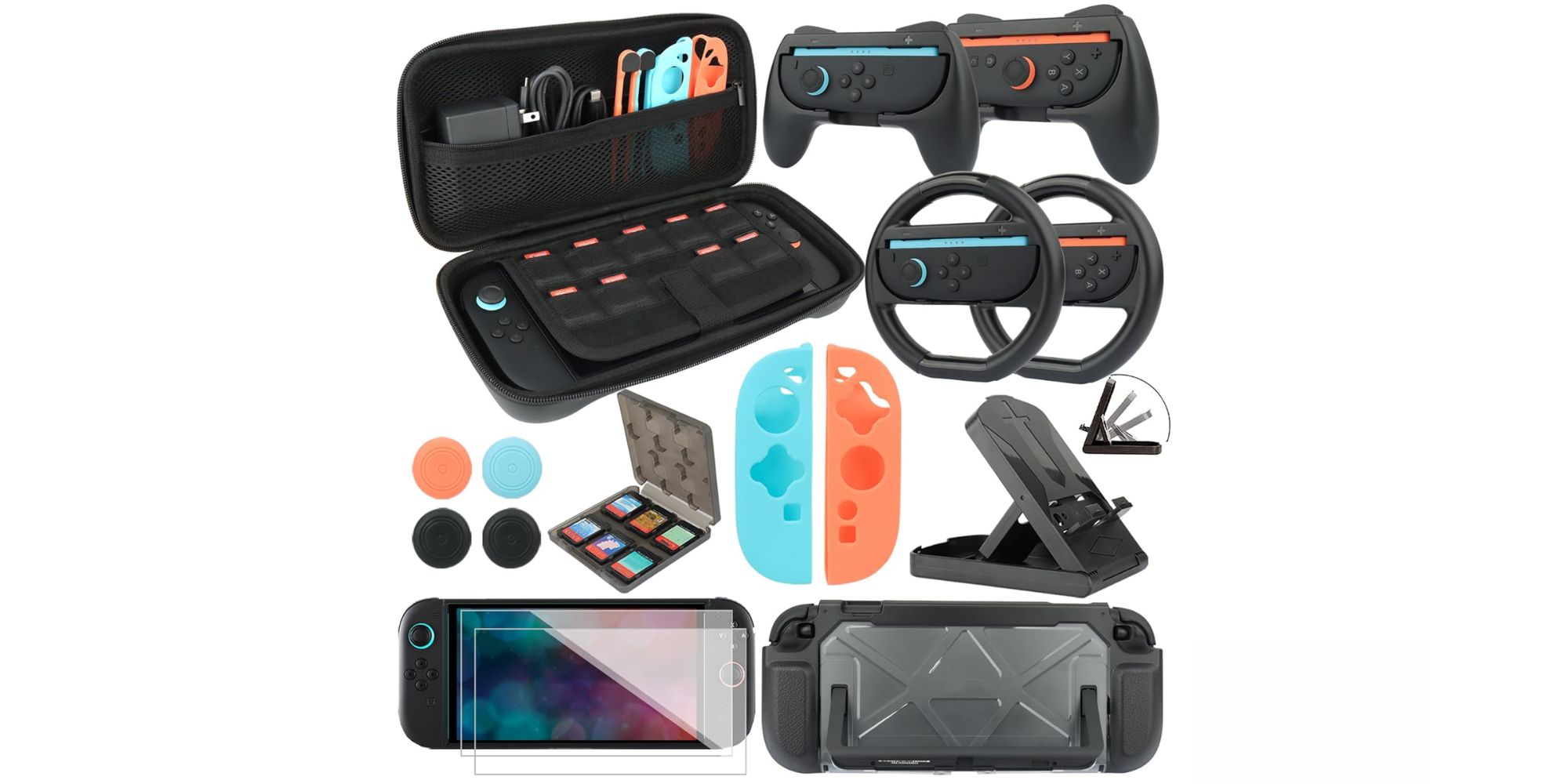 A group of objects with a screen and a game controller