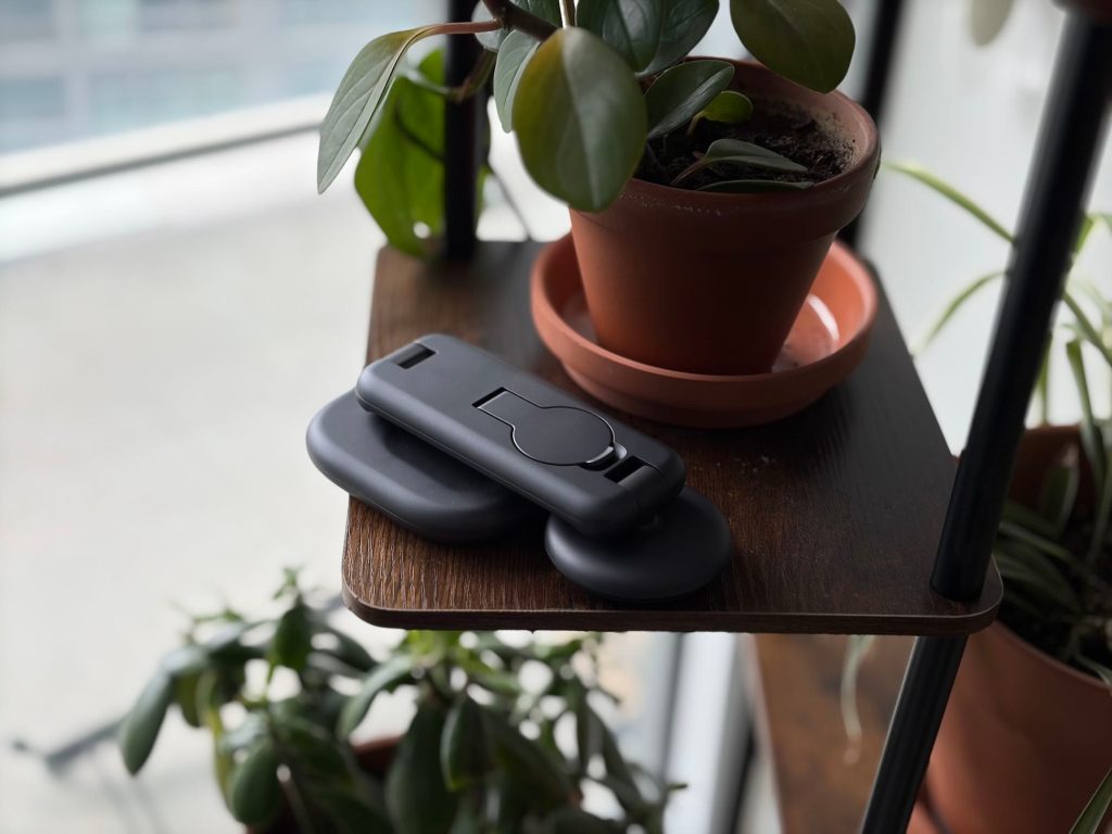 A small table with a plant in it