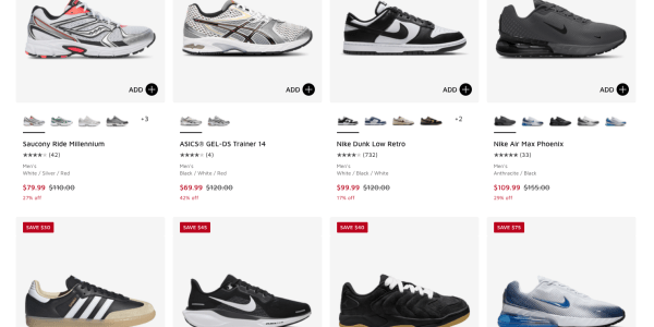 A screenshot of a shoe store