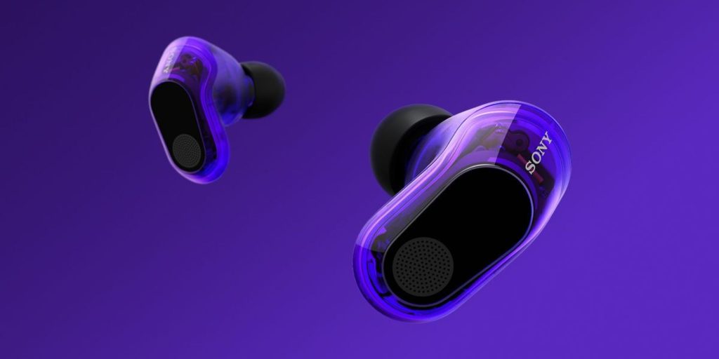 A pair of blue earbuds