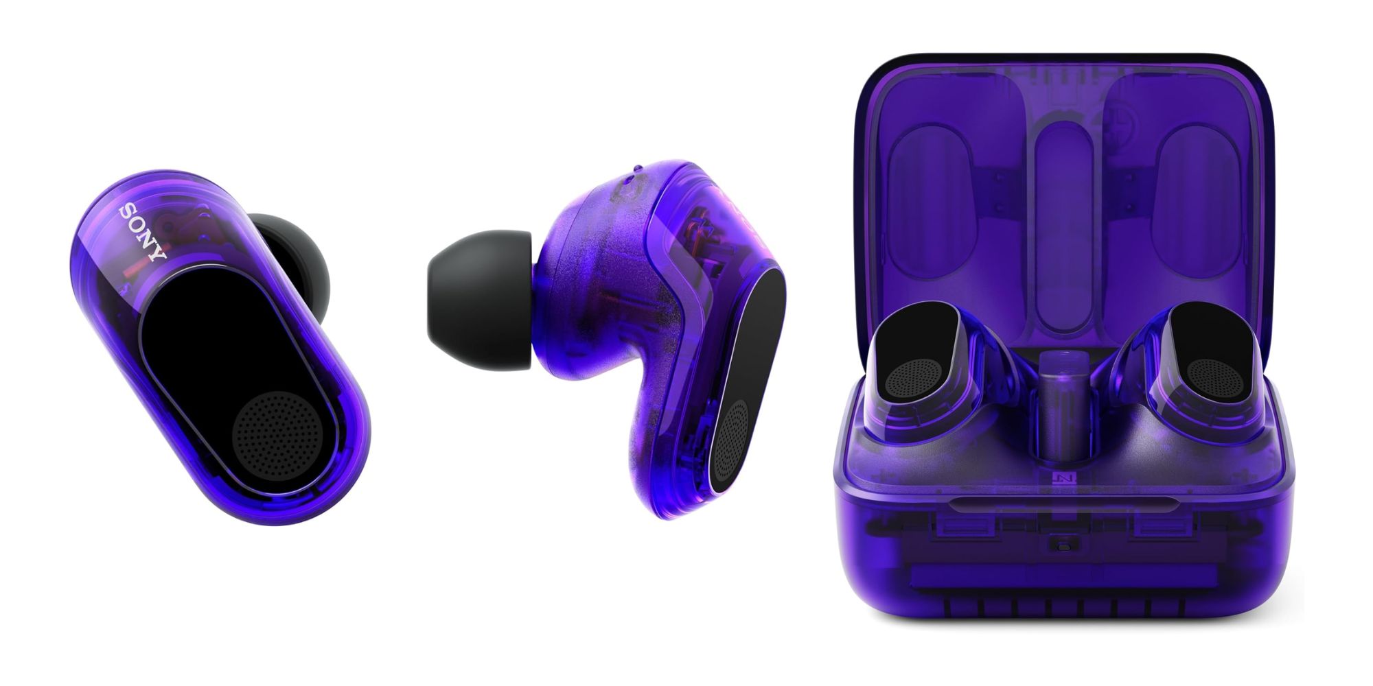 Image showing renders of Sony's INZONE Buds in Glass Purple.