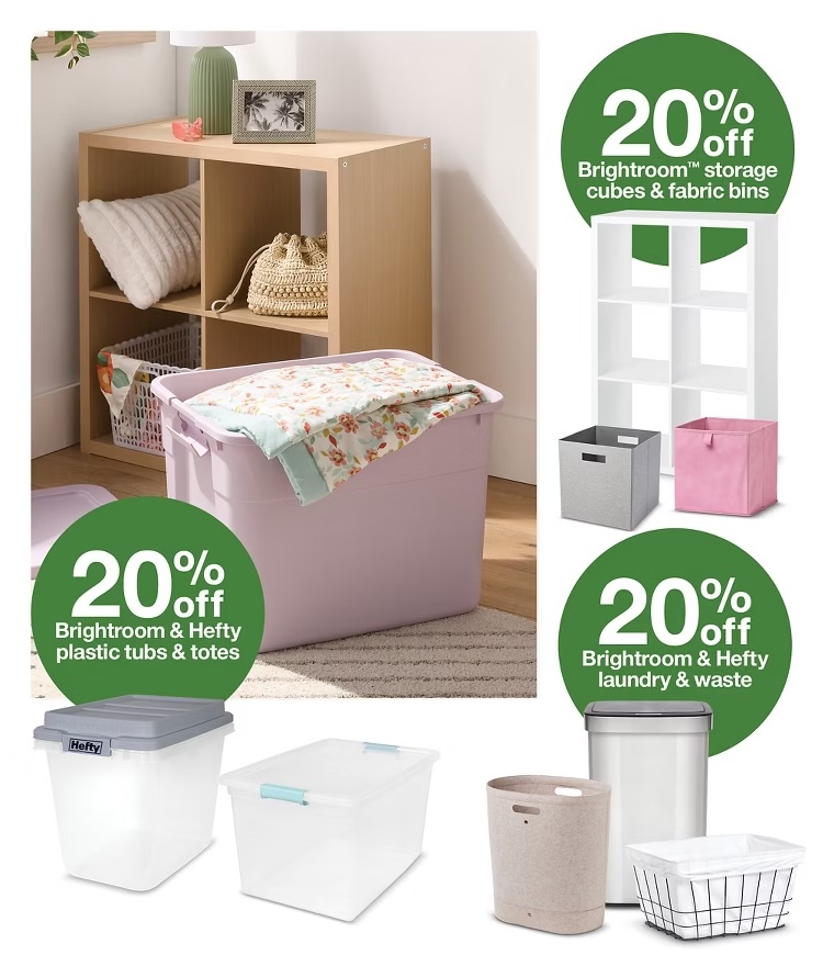 A poster of a room with a variety of storage containers