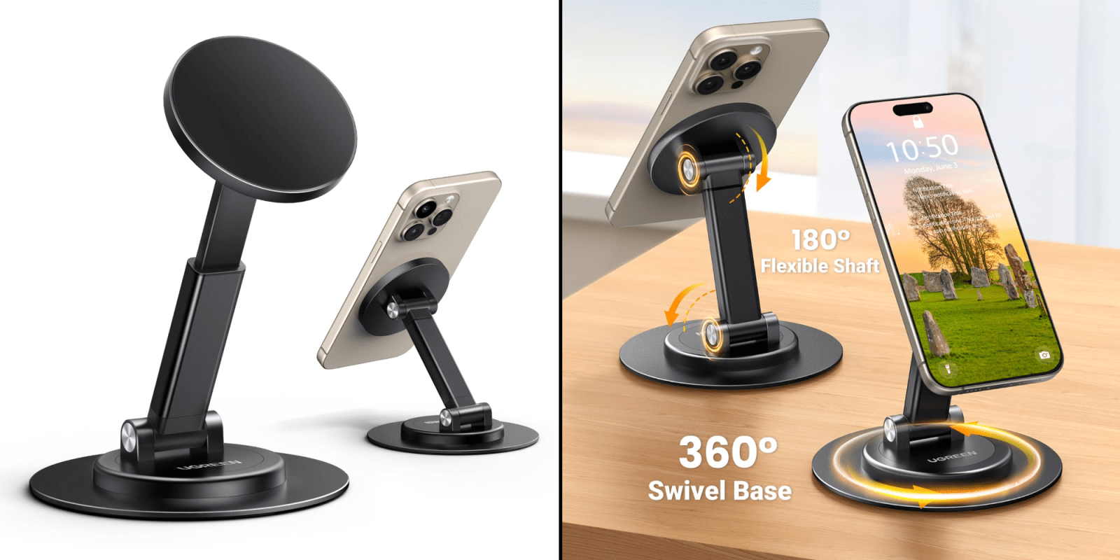 A phone on a stand