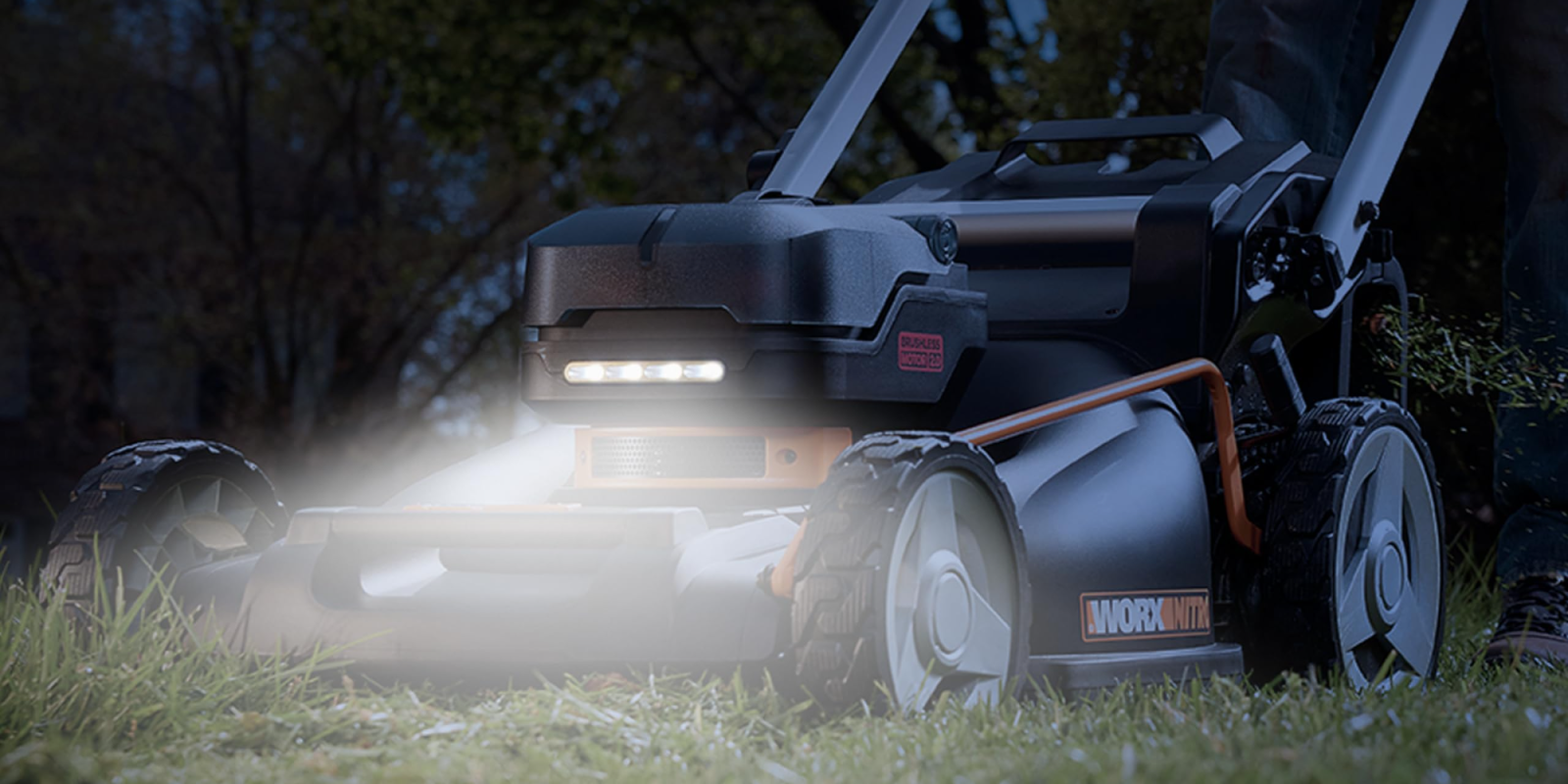 A lawnmower with bright light