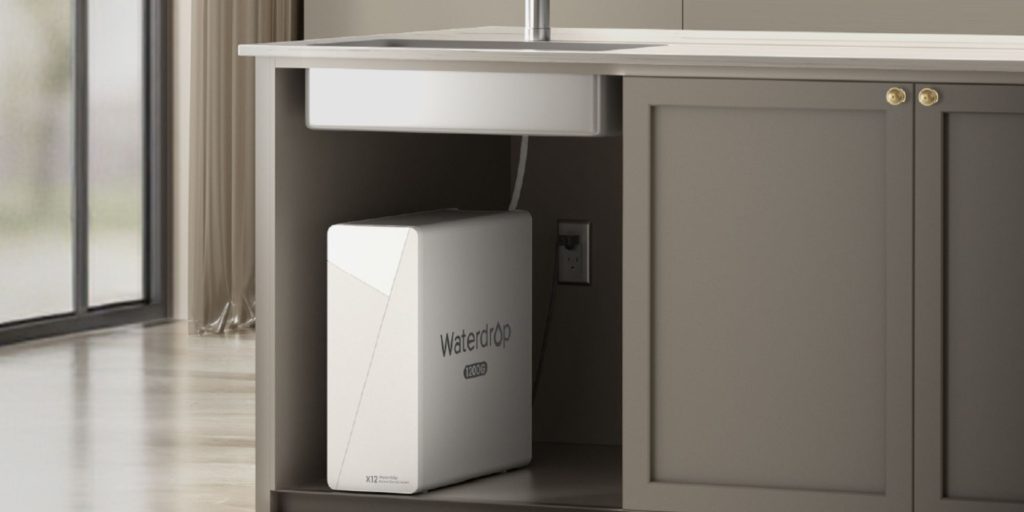 A white rectangular object under a sink