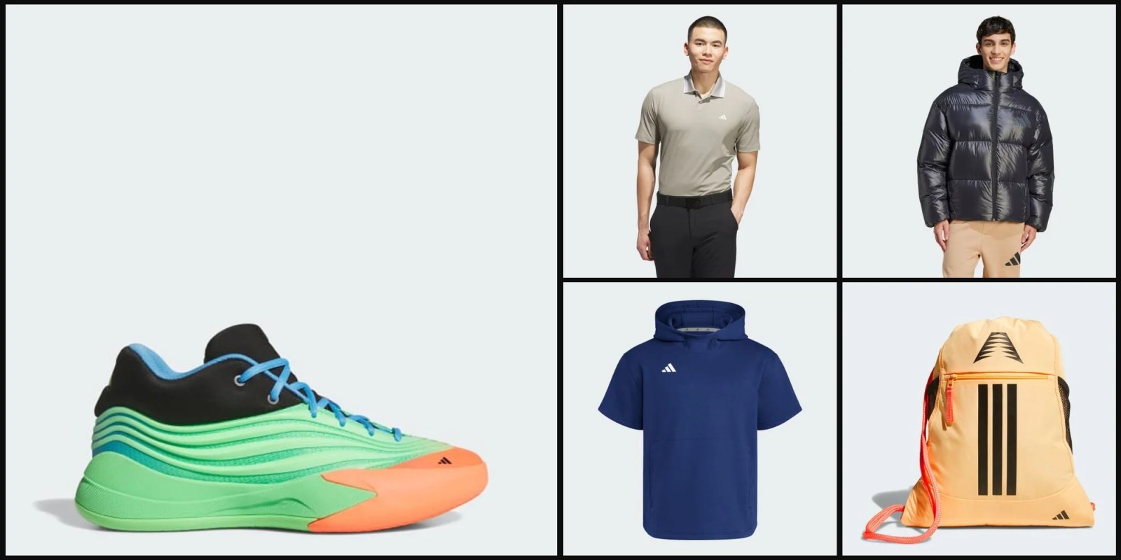 A collage of a man and a tennis shoe