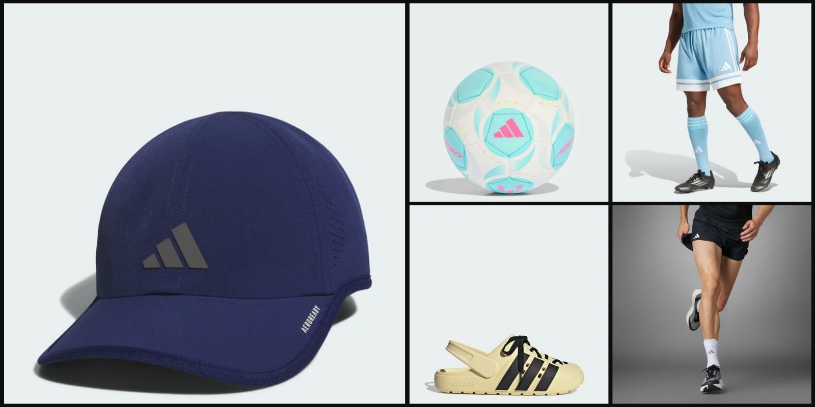 A collage of different types of sports equipment