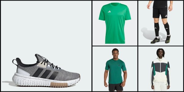 A collage of a man in green shirt and a shoe