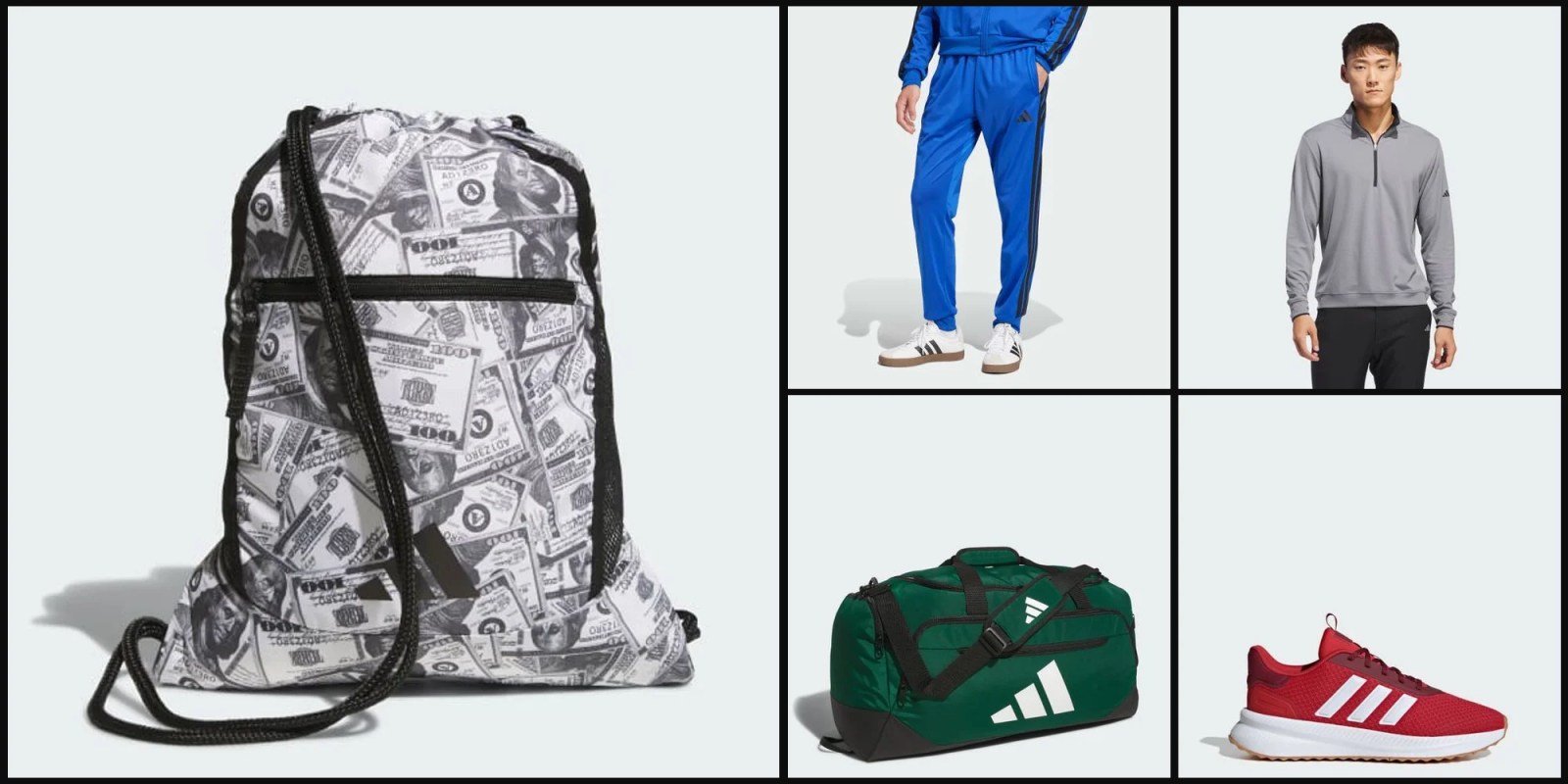 A bag and a man in a blue suit