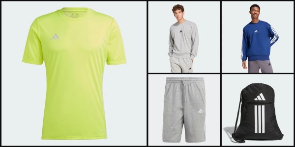 A collage of a man wearing a yellow shirt and shorts