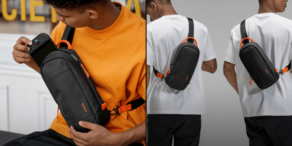 A man wearing a black and orange shirt