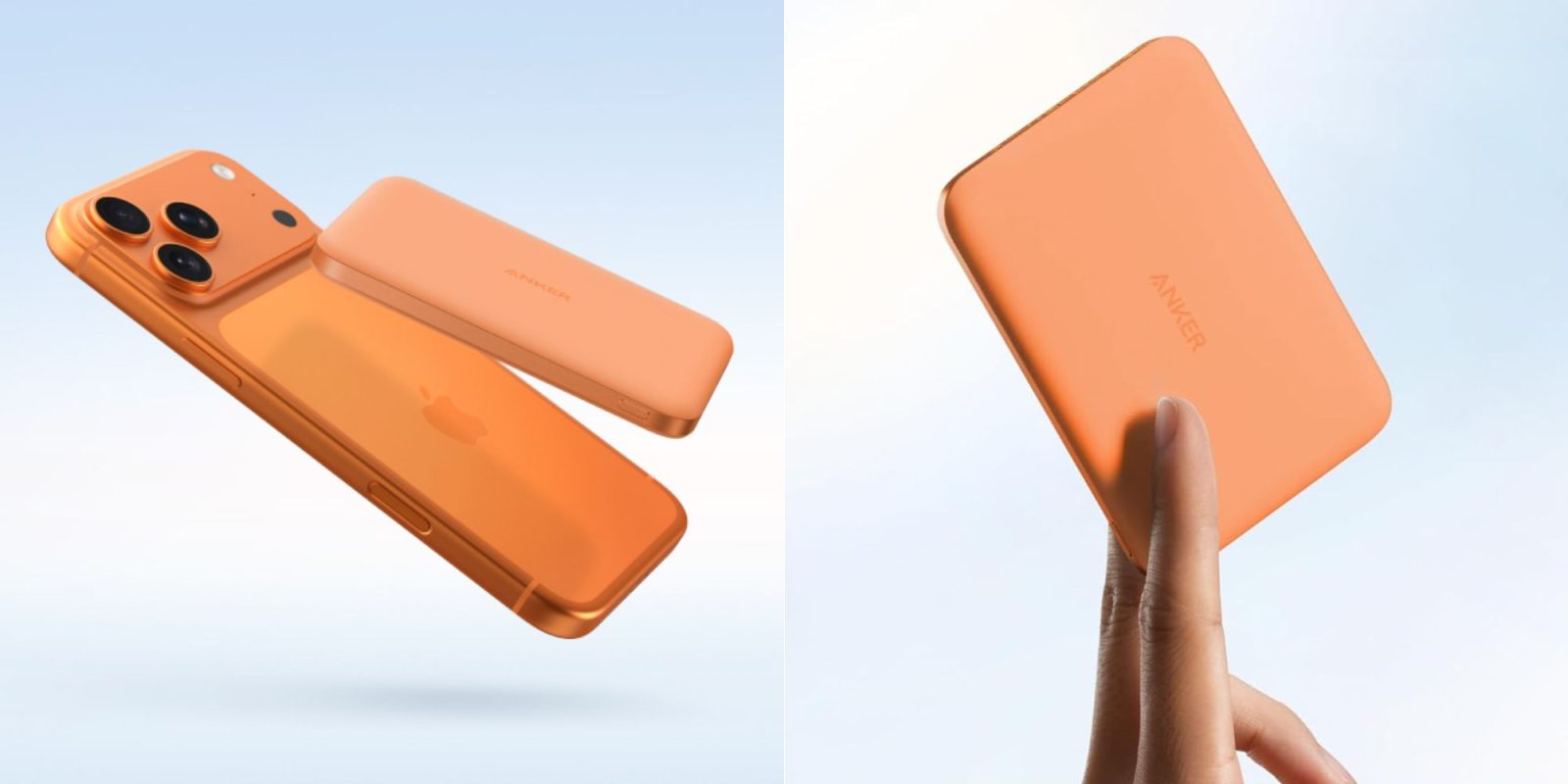 A hand holding an orange phone