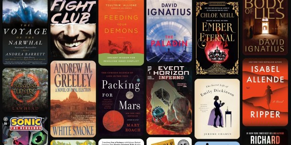 A collection of books on a black background