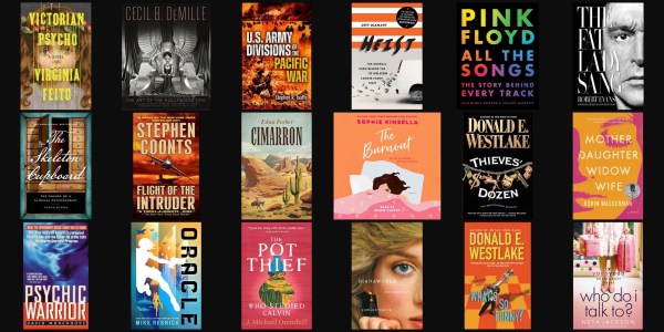 A collection of books on a black background