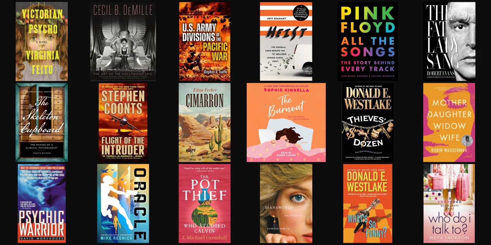 A collection of books on a black background