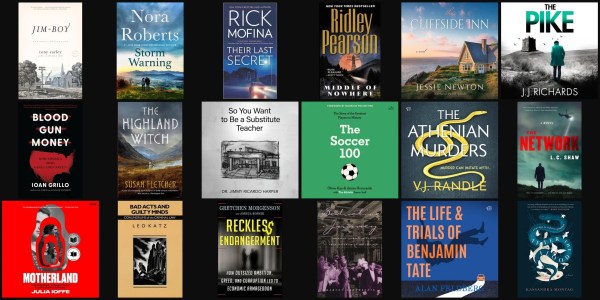 A collection of books on a black background