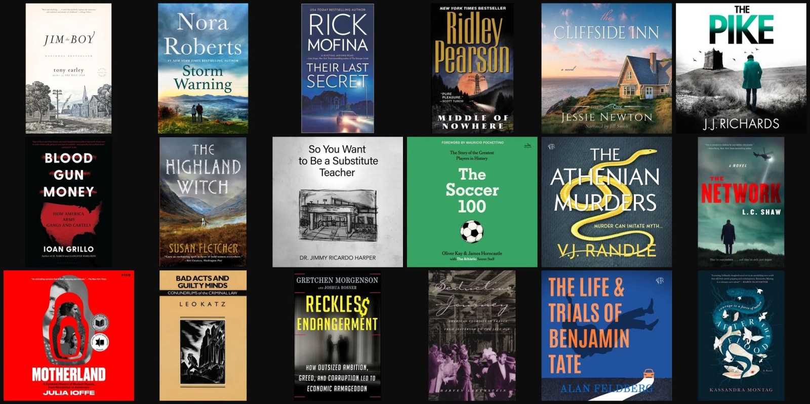A collection of books on a black background