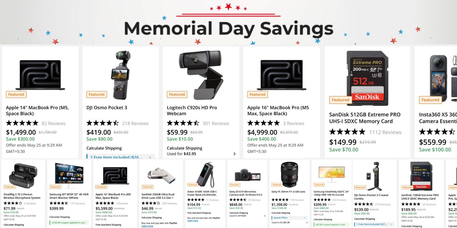 Image showing listings from B&H sale.