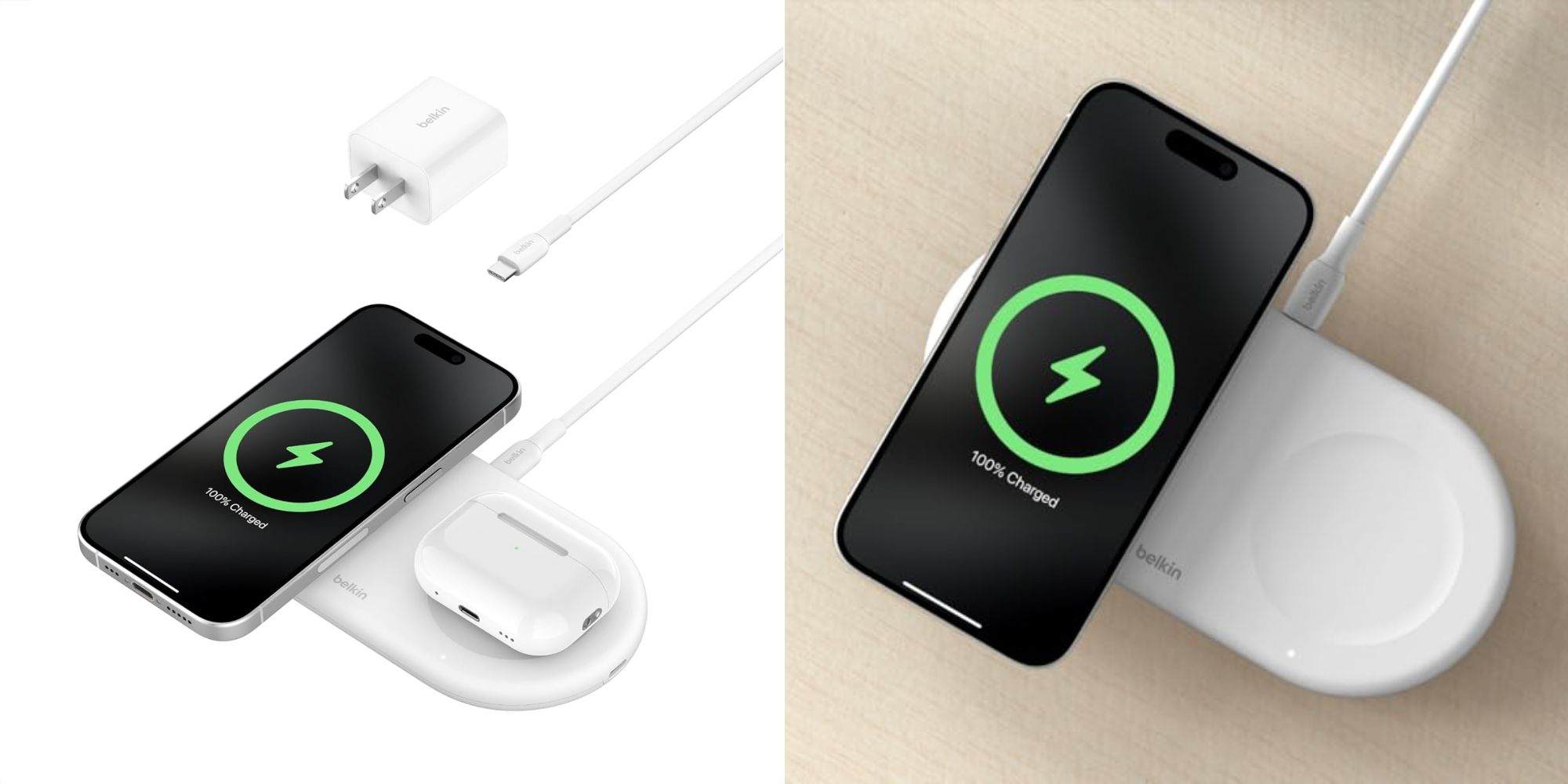 A phone charging on a wireless charger