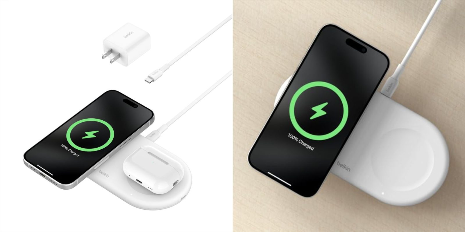 A phone charging on a wireless charger