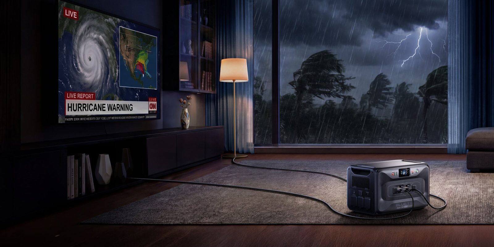A room with a television and a lamp