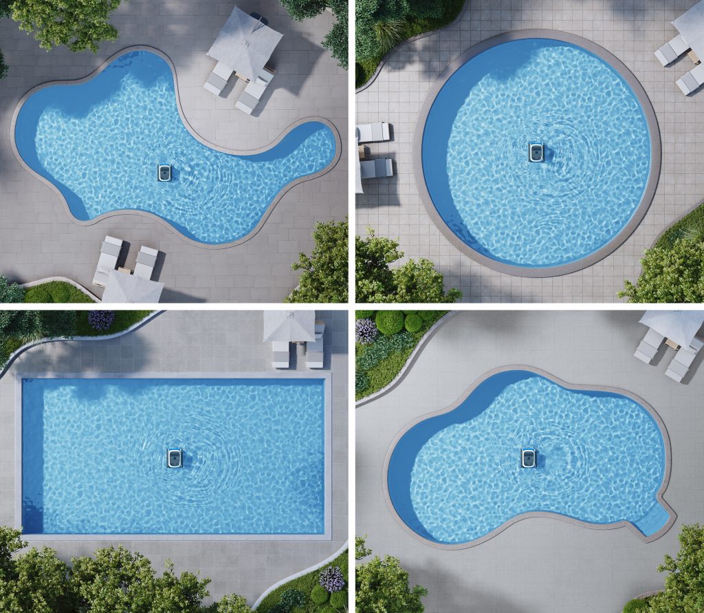 A collage of a pool