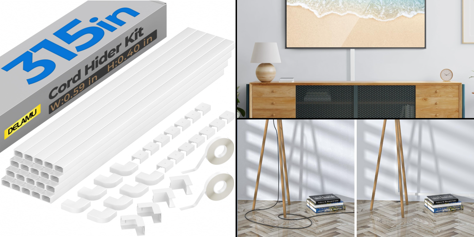 A collage of a room with a picture and a box