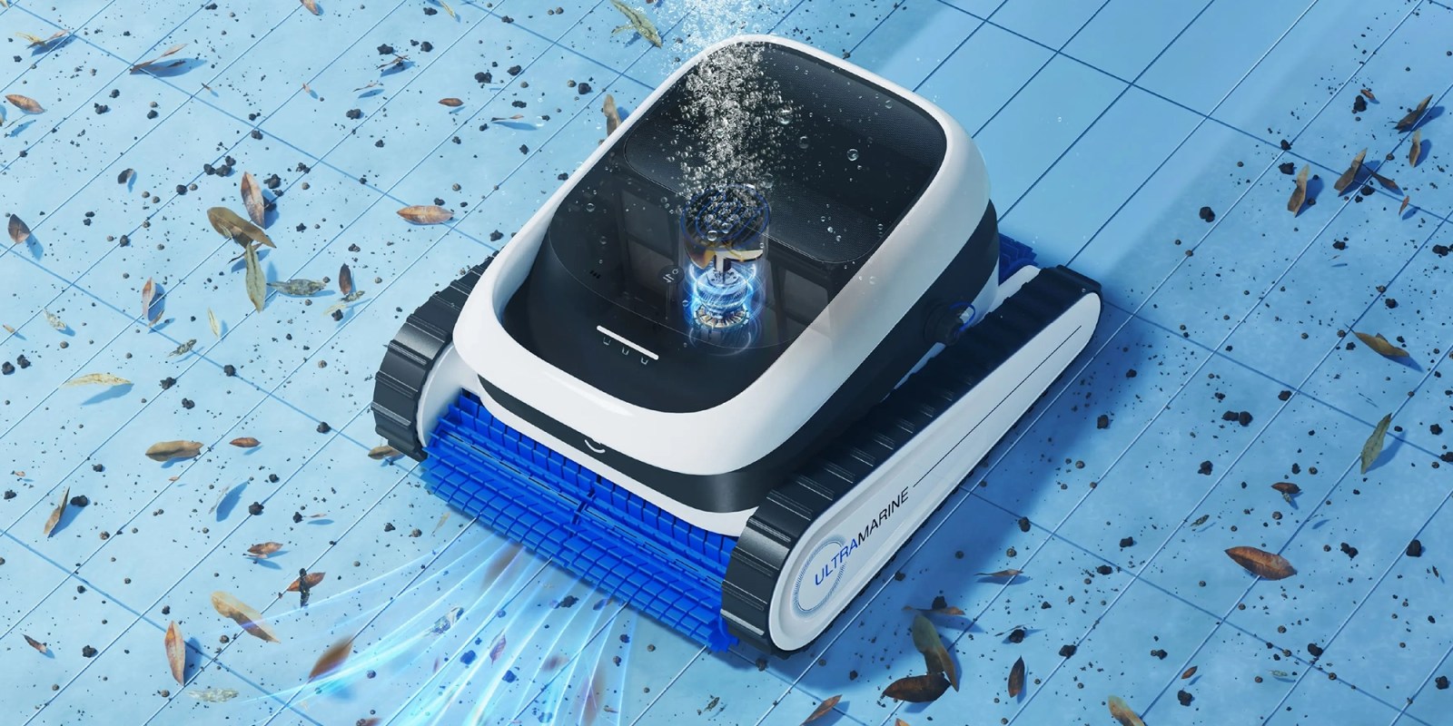 A robot with a tank on the floor