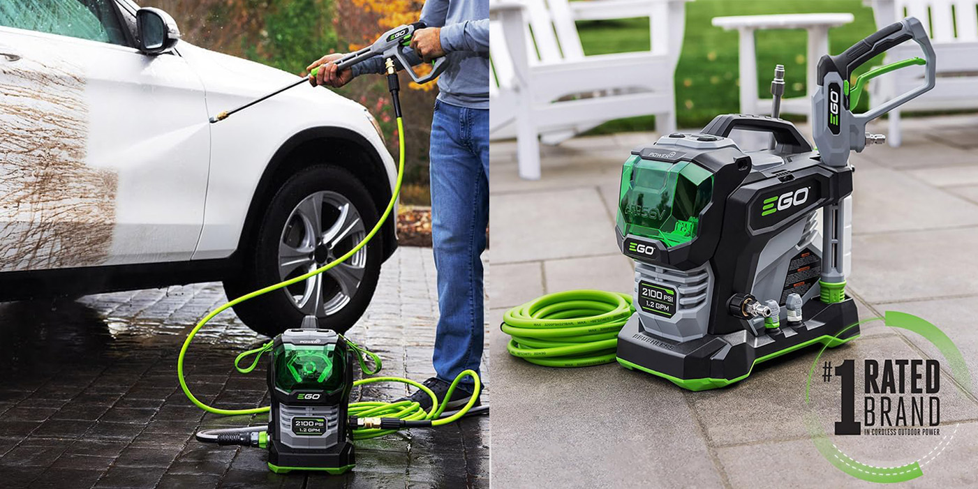A man holding a hose to a car