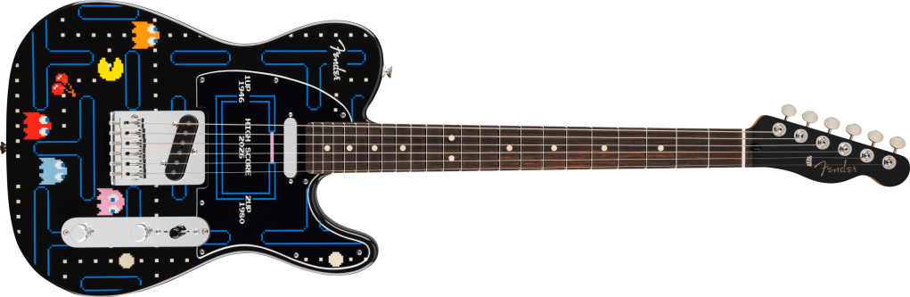 A black and blue guitar