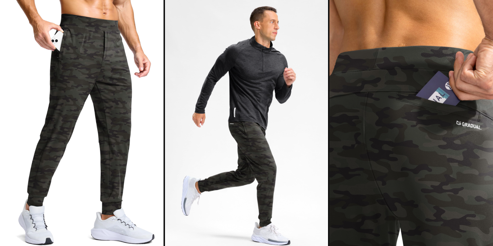 A man in a black shirt and camouflage pants