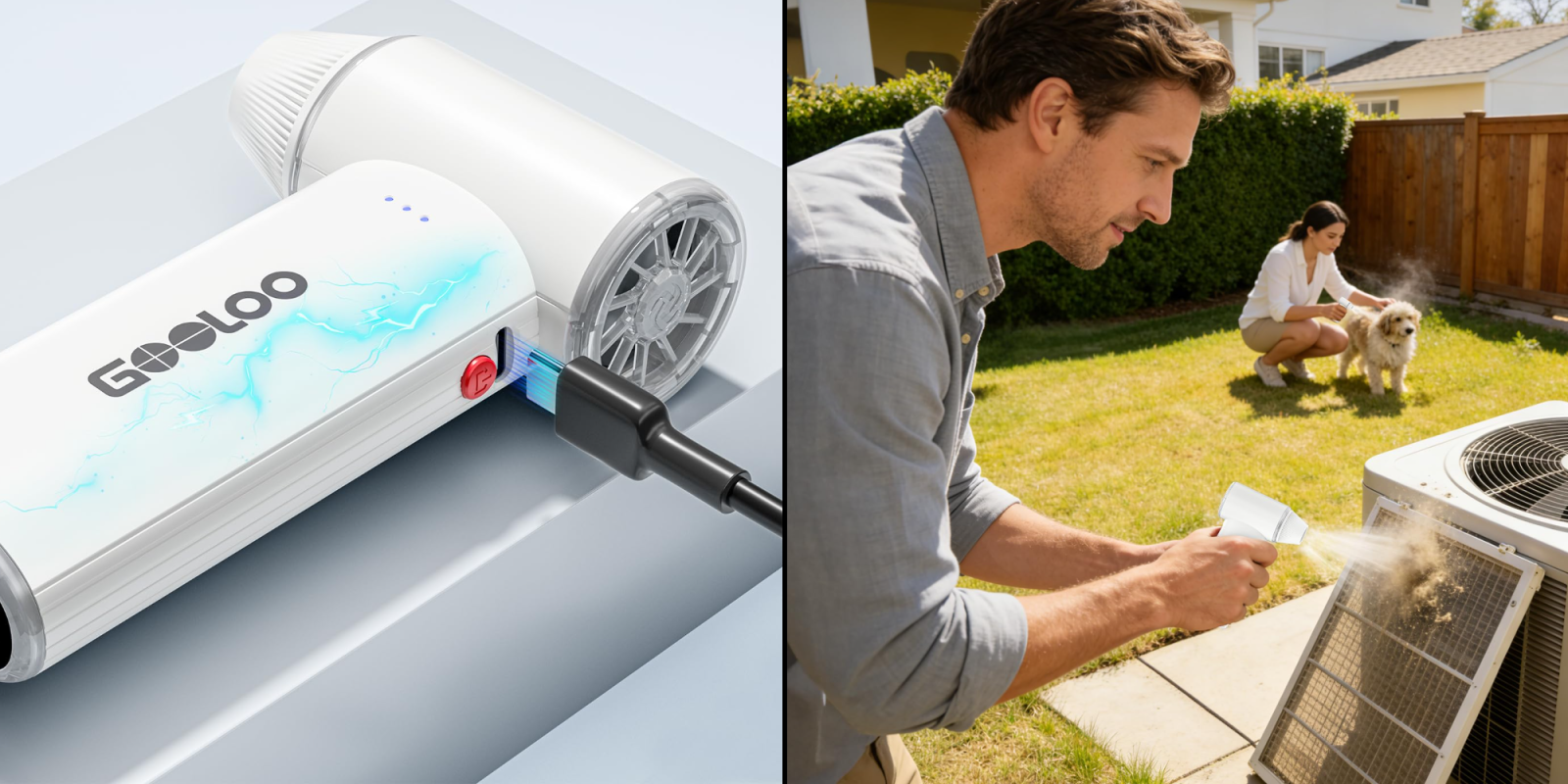 A man using a device to charge a lawn