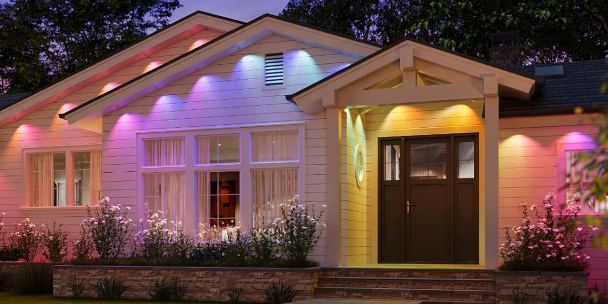 A house with colorful lights
