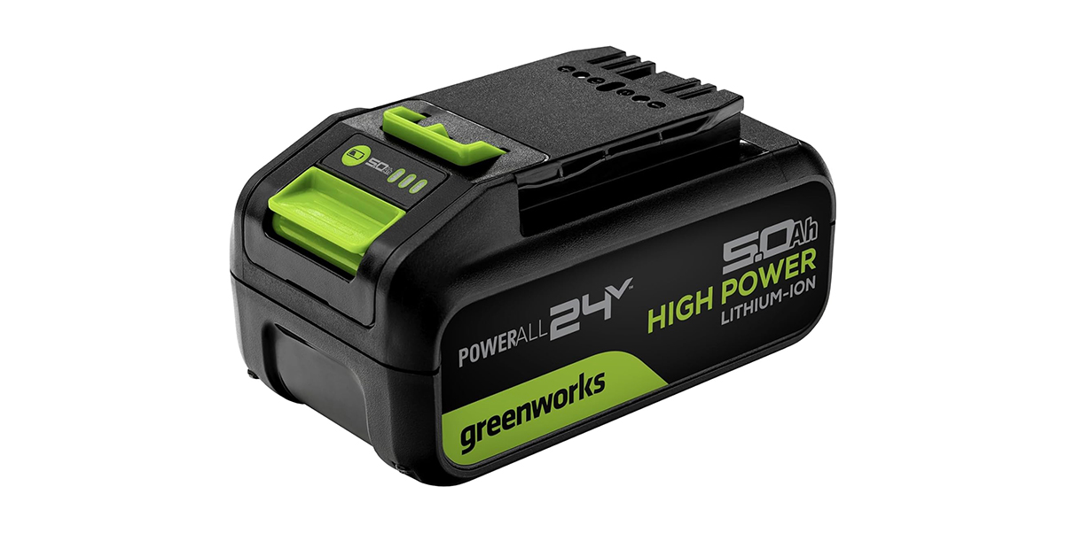 A black and green battery