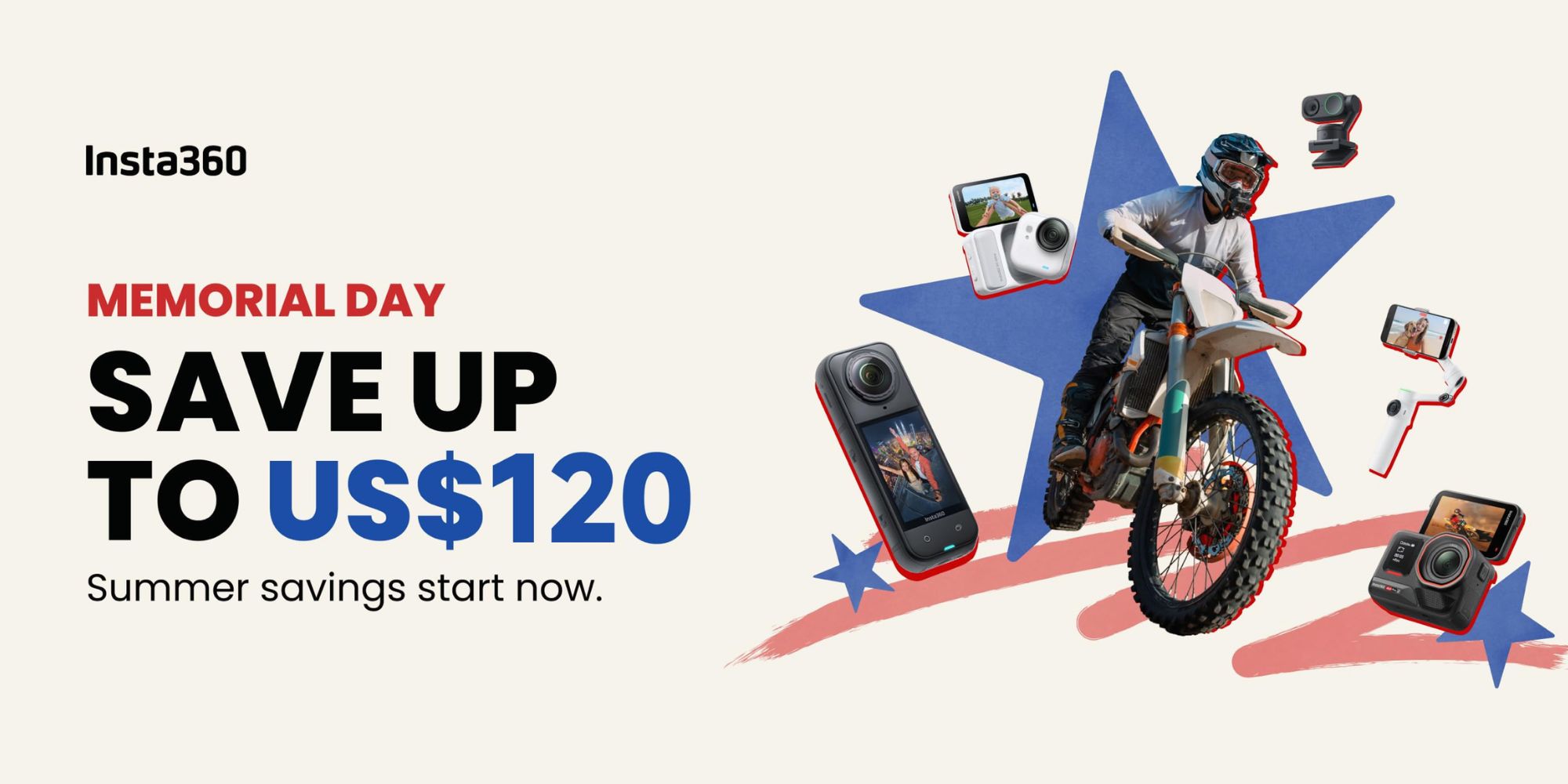 Image showing promotional post for Insta360 Memorial Day sale.