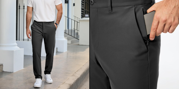 A man wearing black pants