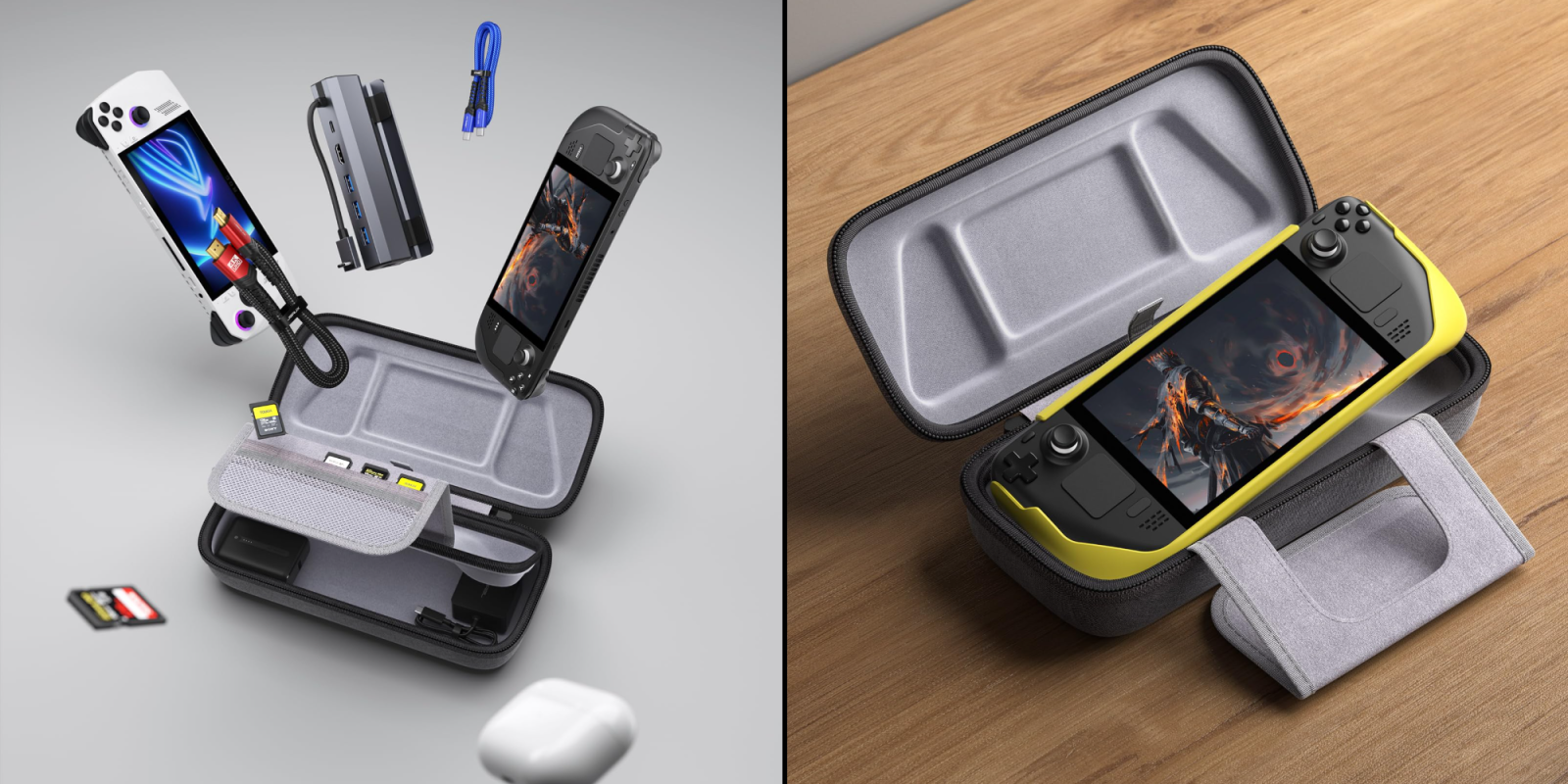 A video game console in a case