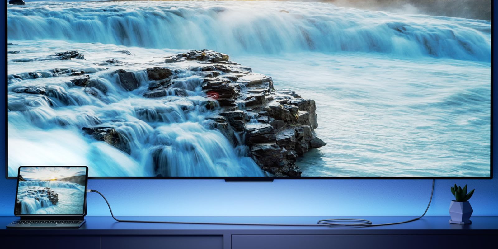 A tv on a shelf