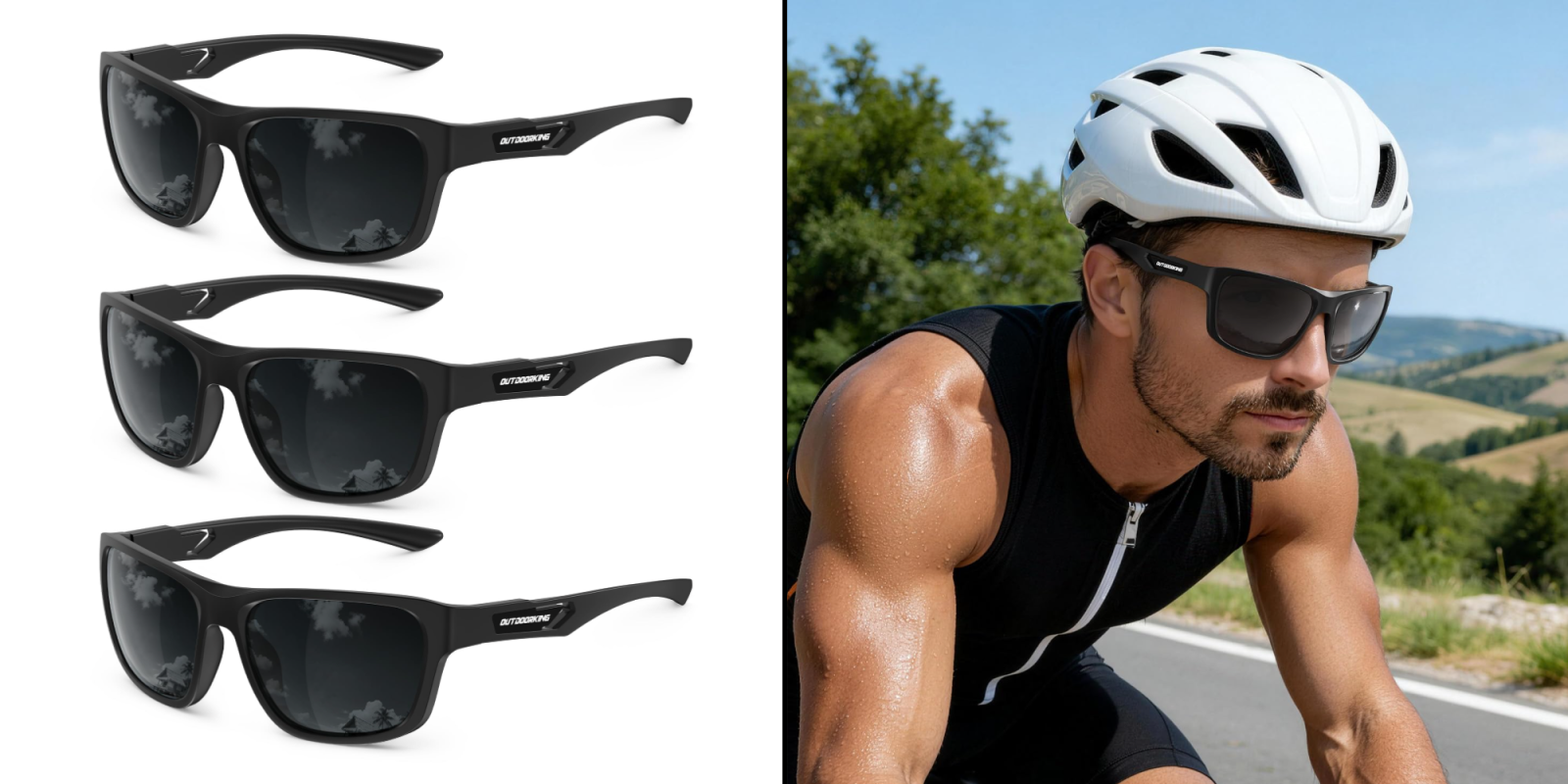 A collage of a man wearing a helmet